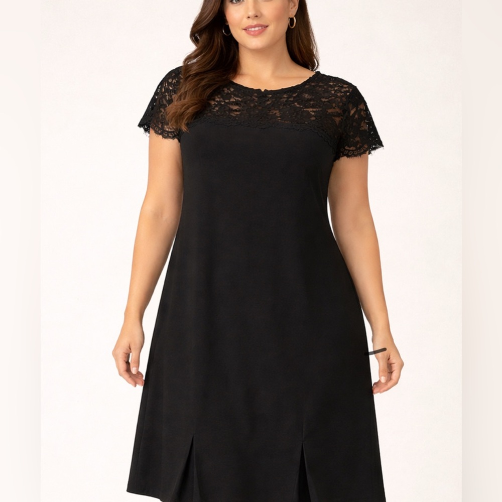 Ralph Lauren women’s Elegant Black Lace detail A-Line short Dress. Size 16.